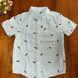 Shark Boys Button-Down | XS (4/5) | Blue Stripe Collared Vacation Shirt